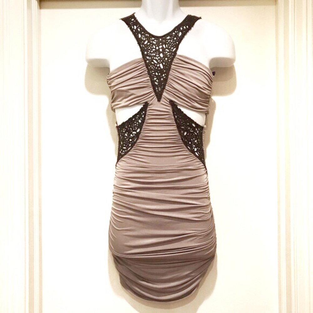 Bebe Kardashian Laser-Cut Leather Bodycon Dress XS - Picture 3 of 11